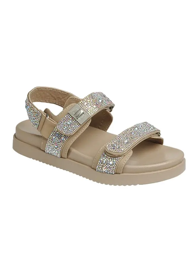 Forever Link Gigi-53 taupe rhinestone flat sandal