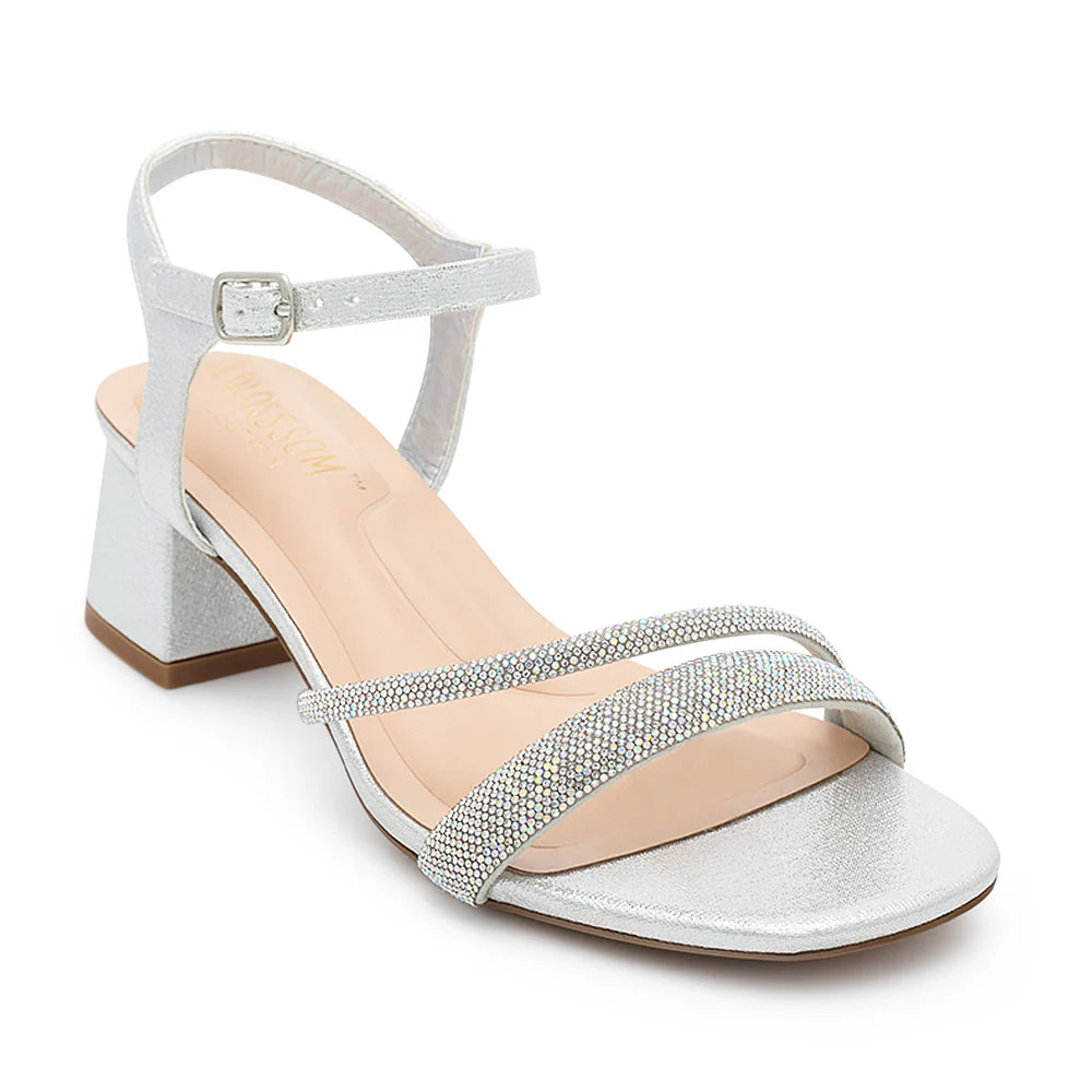 Grace-23 Rhinestone Low Block Heels - Silver Shimmer - view 2