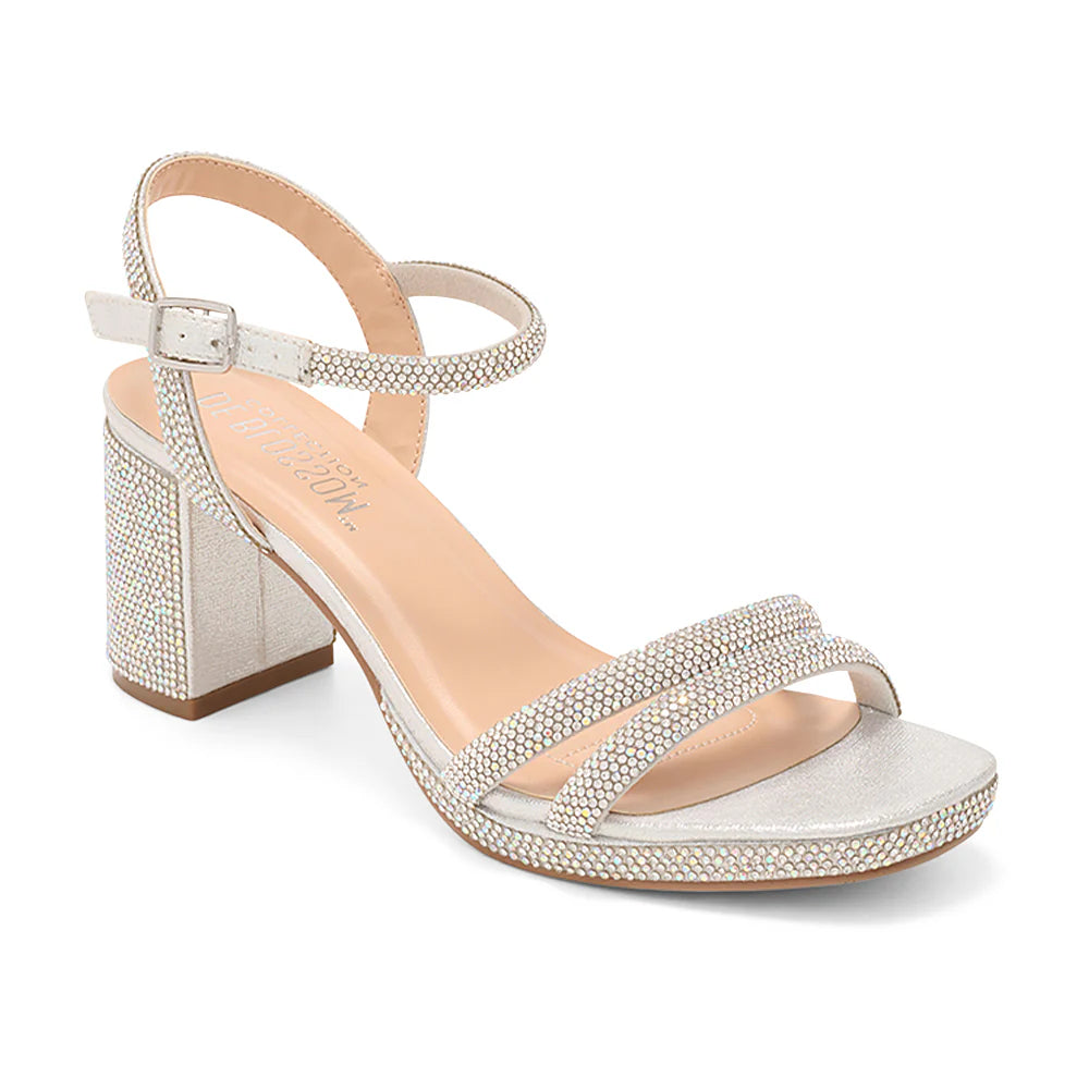 Nelly-10T Rhinestone Block Heels - Silver Shimmer - view 2