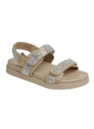 Forever Link Gigi-53 taupe rhinestone flat sandal