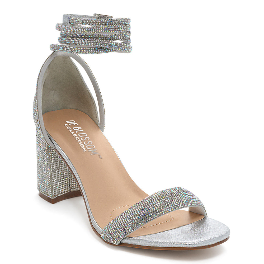 Web-1 Rhinestone Wraparound Block Heels - Silver Shimmer - view 1
