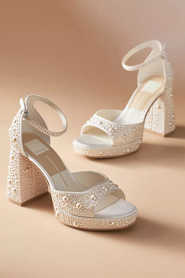 Pandro Dressy Heel - Pearl White Satin - view 1