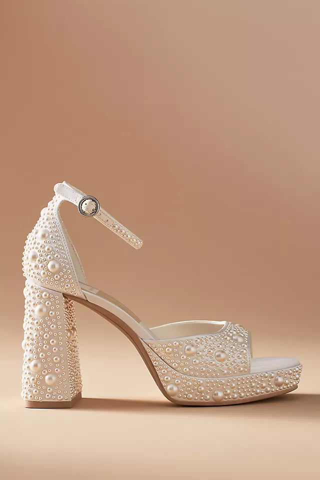 Pandro Dressy Heel - Pearl White Satin - view 2