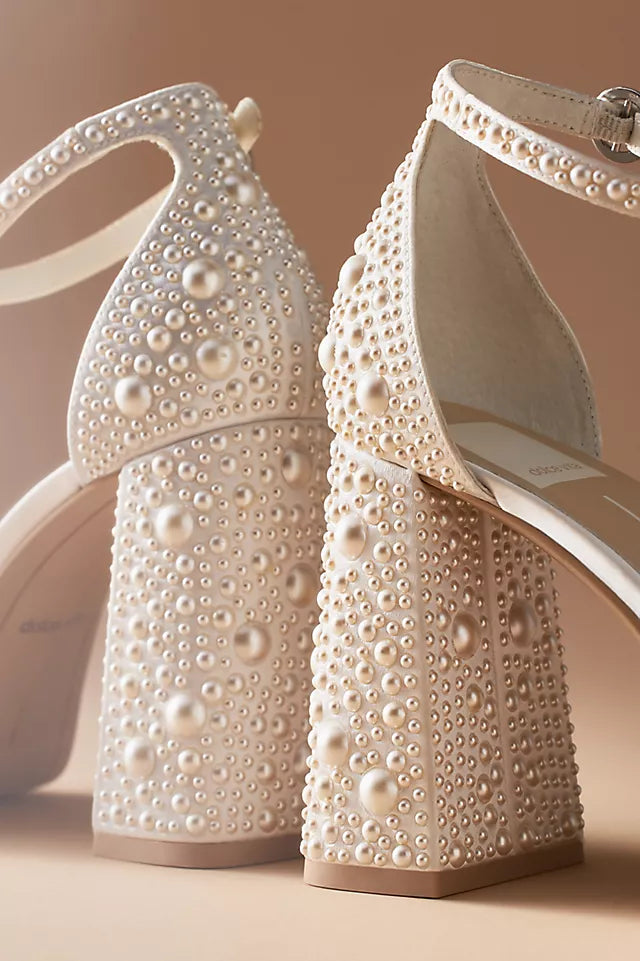 Pandro Dressy Heel - Pearl White Satin - view 3