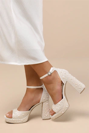 Pandro Dressy Heel - Pearl White Satin - view 5