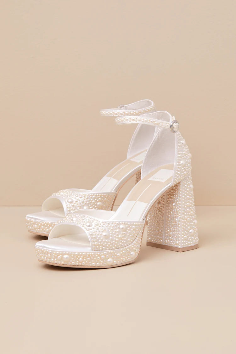 Pandro Dressy Heel - Pearl White Satin - view 4