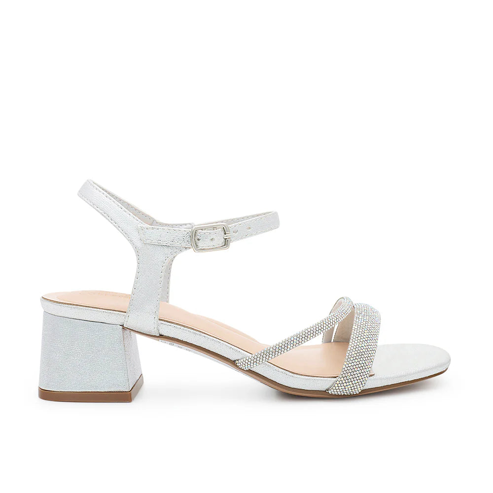 Grace-23 Rhinestone Low Block Heels - Silver Shimmer - view 1