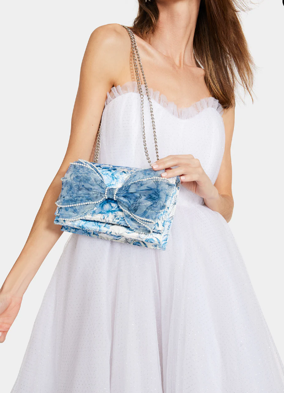 Pearl Trimmed Bow Bag - Blue - view 2